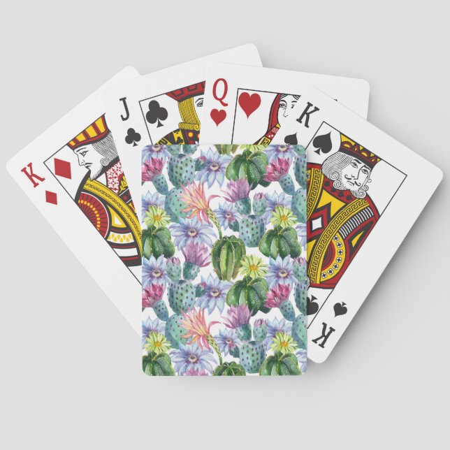 Hand Painted Watercolor Cactus Pattern Playing Cards (Back)
