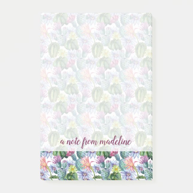 Hand Painted Watercolor Cactus Pattern Post-it Notes (Front)