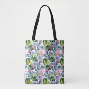 Hand Painted Watercolor Cactus Pattern Tote Bag