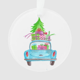 Hand painted watercolor Christmas car Ornament