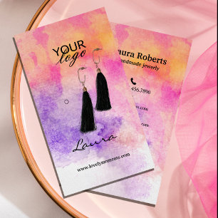 Hand-painted watercolor Colourful Earring Display  Business Card