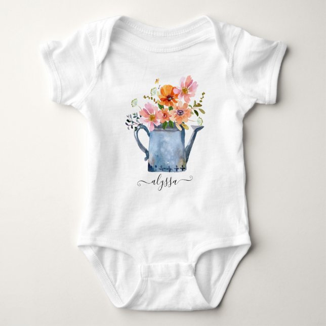 Hand-Painted Watercolor Floral Baby Bodysuit (Front)
