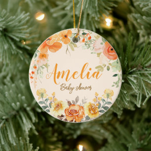 Hand-Painted Watercolor Floral Bridal Shower Ceramic Tree Decoration
