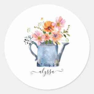 Hand-Painted Watercolor Floral Classic Round Sticker