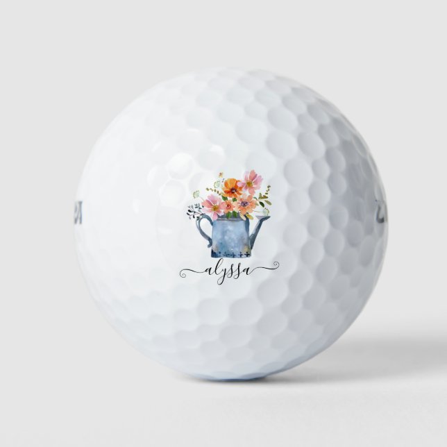 Hand-Painted Watercolor Floral Golf Balls (Front)