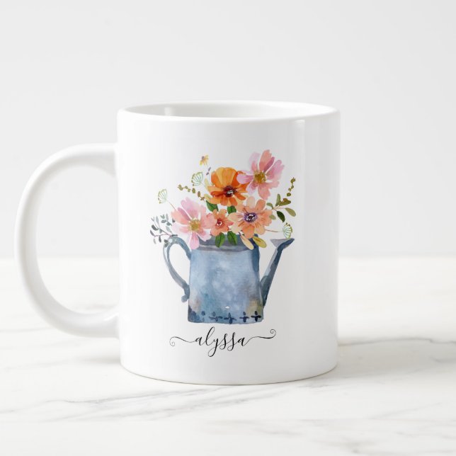 Hand-Painted Watercolor Floral Large Coffee Mug (Left)