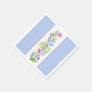 Hand Painted Watercolor Floral NAME Initial Blue Napkin
