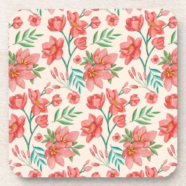 Hand Painted Watercolor Floral Pattern-54098 Coaster (Front)