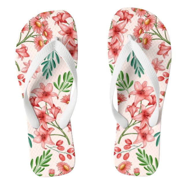 Hand Painted Watercolor Floral Pattern-54098 Jandals (Footbed)