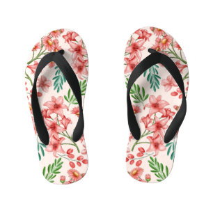 Hand Painted Watercolor Floral Pattern-54098 Kid's Jandals