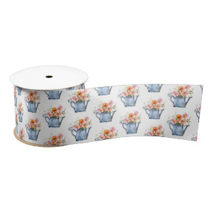 Hand-Painted Watercolor Floral Satin Ribbon