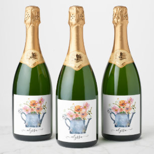 Hand-Painted Watercolor Floral Sparkling Wine Label