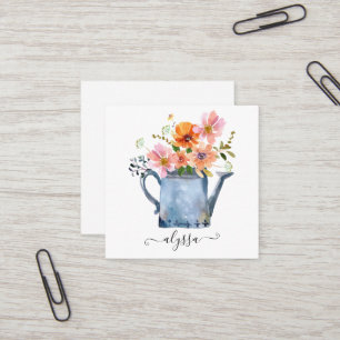 Hand-Painted Watercolor Floral Square Business Card