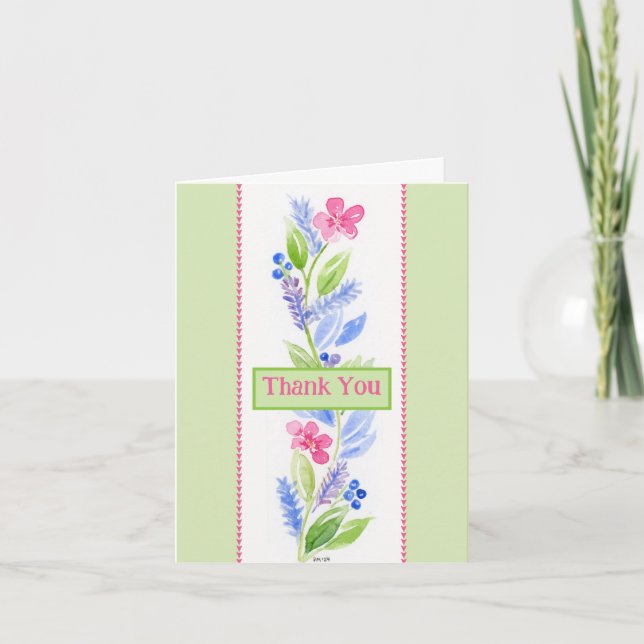 Hand Painted Watercolor Floral THANK YOU Greeting  Card (Front)