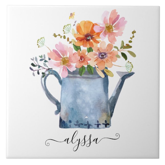 Hand-Painted Watercolor Floral Tile (Front)