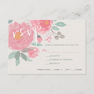 Hand painted watercolor floral wedding RSVP card