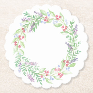 Hand Painted Watercolor Floral Wreath Paper Coaster