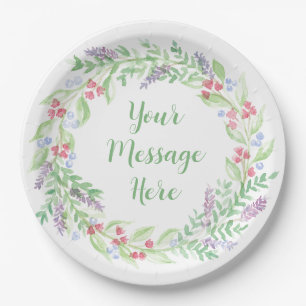 Hand Painted Watercolor Floral Wreath Paper Plate