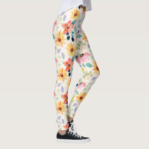 Hand painted Watercolor Garden Flowers Colorful Leggings