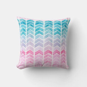 Hand painted watercolor gradient geometric blue an cushion