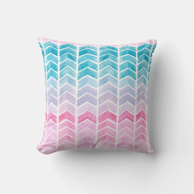 Hand painted watercolor gradient geometric blue an cushion (Front)