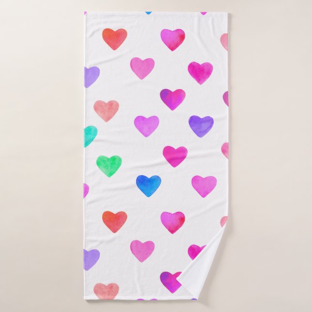 hand painted watercolor hearts pattern Valentine's Bath Towel (Bath Towel)