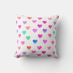 hand painted watercolor hearts pattern Valentine's Cushion
