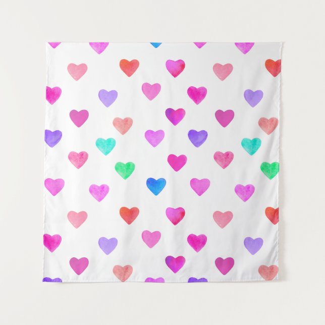 hand painted watercolor hearts pattern Valentine's Tapestry (Front)