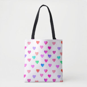 hand painted watercolor hearts pattern Valentine's Tote Bag