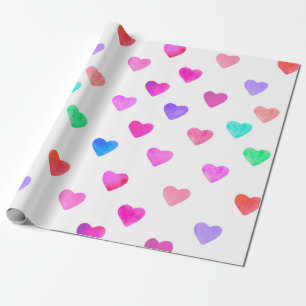 hand painted watercolor hearts pattern Valentine's Wrapping Paper