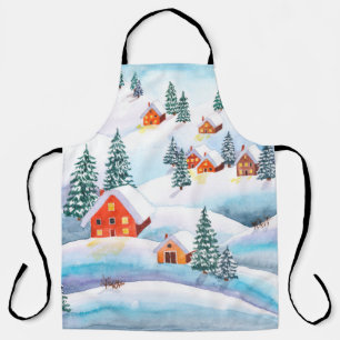 Hand painted watercolor illustration of the winter apron