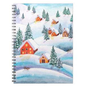 Hand painted watercolor illustration of the winter notebook