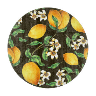 Hand Painted Watercolor Lemon Pattern Cutting Board