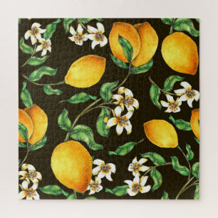 Hand Painted Watercolor Lemon Pattern Jigsaw Puzzle