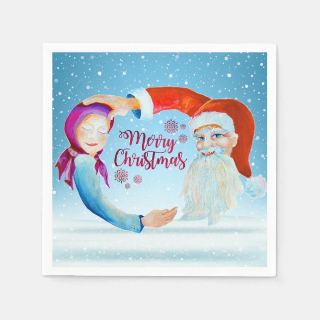Hand-painted Watercolor Magical Santa Claus Napkin (Front)