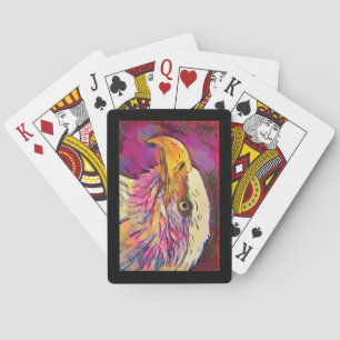 Hand Painted Watercolor of a Bald Eagle Playing Cards