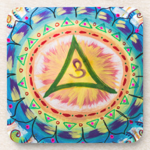 Hand Painted Watercolor Om Mandala Coaster