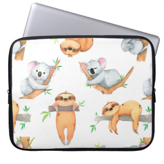 Hand painted watercolor pattern tropical cute anim laptop sleeve