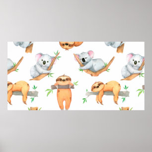 Hand painted watercolor pattern tropical cute anim poster