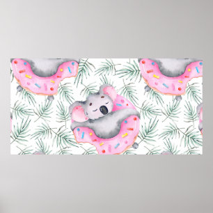 Hand painted watercolor pattern with koala tropica poster