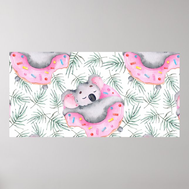 Hand painted watercolor pattern with koala tropica poster (Front)