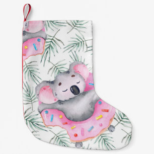Hand painted watercolor pattern with koala tropica small christmas stocking