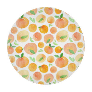 Hand-painted watercolor peaches: seamless. cutting board