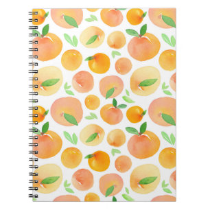 Hand-painted watercolor peaches: seamless. notebook