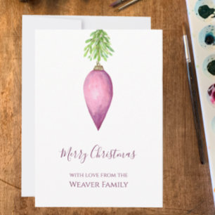 Hand Painted Watercolor Pink Christmas Bauble Holiday Card
