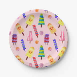 Hand-Painted Watercolor Popsicles Summer Party Paper Plate