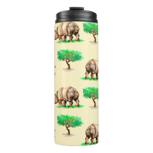 Hand painted watercolor rhinoceros seamless patter thermal tumbler