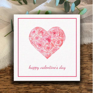Hand Painted Watercolor Roses Heart Valentines Day Card
