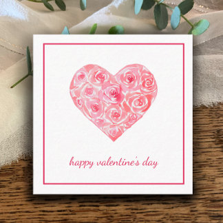 Hand Painted Watercolor Roses Heart Valentines Day Card