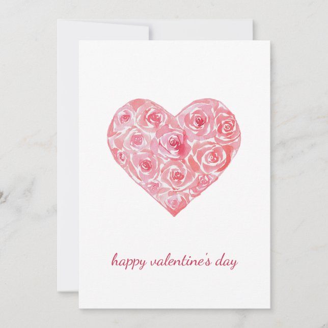 Hand Painted Watercolor Roses Heart Valentines Day Holiday Card (Front)